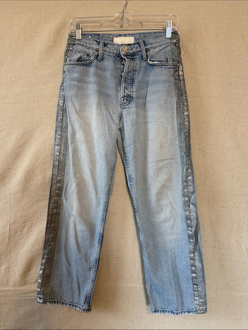 MOTHER Light Blue Cropped Jeans with Metallic Side Stripe size 25